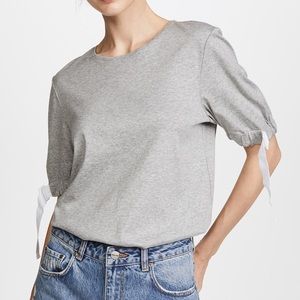 Tibi - Shirred Sleeve Tee in Heather Grey size XS